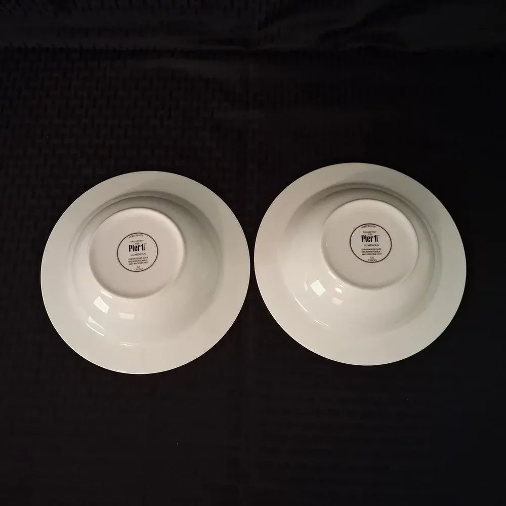 Pier 1 One 8 1/2” Luminous Set of 2 White Soup Pasta Bowls